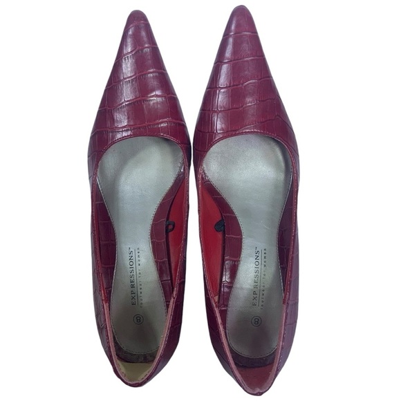 Expressions Pointy Toe Heels Faux Alligator Pumps 3.25 in Red Wine Women SZ 8 - Picture 7 of 16
